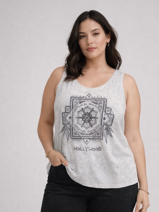 Hard Rock Couture Tops - Hard Rock Couture Gray Laced Back Tank Top Black Graphics Size Large